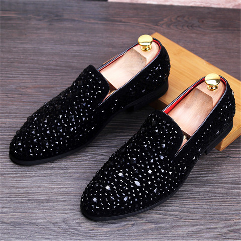 Movechain Arrive Men's Genuine Leather Loafers Casual Shoes Fashion Mens Rhinestone Driving Shoes Man Flats Dress Wedding Shoes ► Photo 1/6