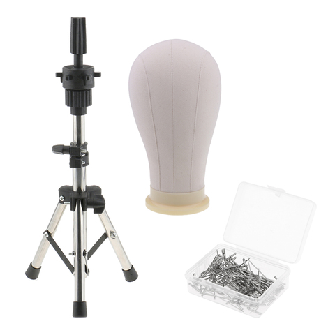 22 inch Professional Block Cork Mannequin Head Training Manikin for Wigs Practice Hat Display with Tripod Stand & T Pins ► Photo 1/6