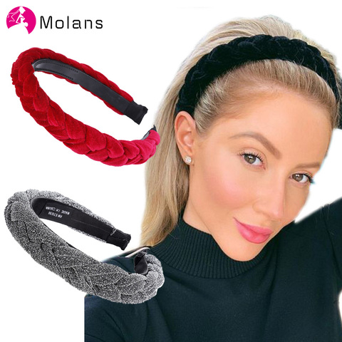 MOLANS Hair Accessories Wide Shiny Weaving Hairbands Braided Headband Hair Hoop Fashion Hair Bands Bezel Headdress ► Photo 1/6