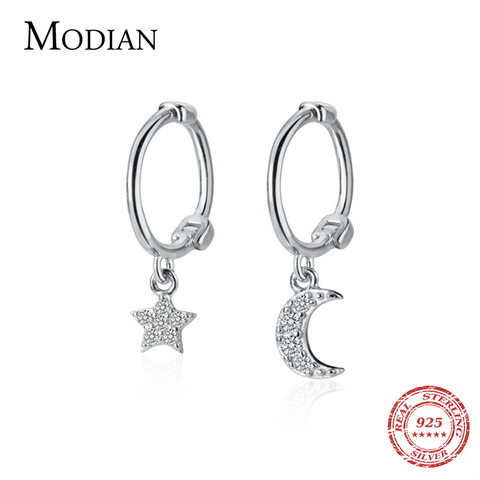 Modian Twinkle Star Moon Hoop Earring for Women Fashion Genuine 925 Sterling Silver Asymmetry Earring Fine Jewelry Accessories ► Photo 1/5