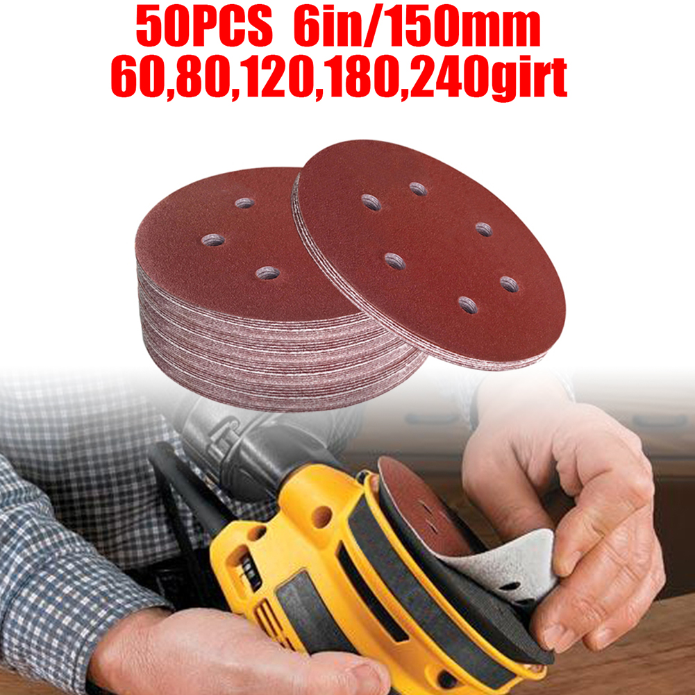 50pcs 6Inch 150mm Round Sandpaper 6 Hole Disk Sand Sheets 60/80/120/180/240Grit Hook And Loop Sanding Disc Abrasives For Polish ► Photo 1/6