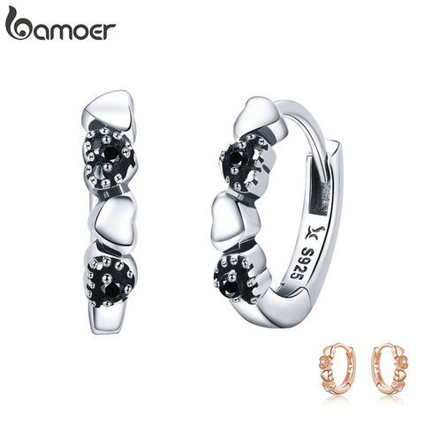 BAMOER 925 Sterling Silver Heart to Heart Hoop Earrings Silver for Women Sterling Silver Jewelry Valentine's Day Gift SCE445 ► Photo 1/6