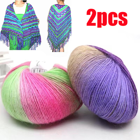 2pcs Cashmere Yarn Knitted Chunky Hand-Woven Woolen Rainbow Colorful Knitting Scores 100% Wool Yarn Needles Crochet Weave Thread ► Photo 1/6