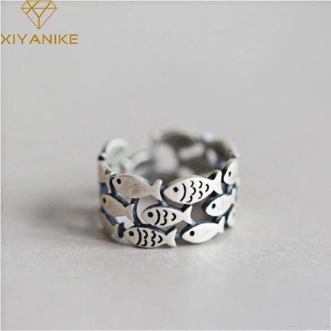 XIYANIKE 925 Sterling Silver Handmade Engagement Rings for Women Wedding Couple Creative Design Cute Fishs Jewelry Adjustable ► Photo 1/5