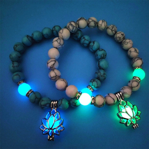 Luminous Natural Stones Glowing In The Dark Bracelet Lotus Flower Shaped Charm Bracelet for Women Yoga Prayer Buddhism Jewelry ► Photo 1/6