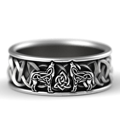 Huitan Viking Nordic Mythology Giant Wolf Men Ring Defense Totem Wolf Fashion Hip Hop Rock Unisex Finger Ring Punk Gift ► Photo 1/6