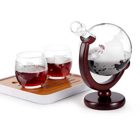 Whiskey Decanter Globe Wine Glass Set Sailboat Skull Inside Crystal Whisky Carafe with Fine Wood Stand Liquor Decanter for Vodka ► Photo 1/6