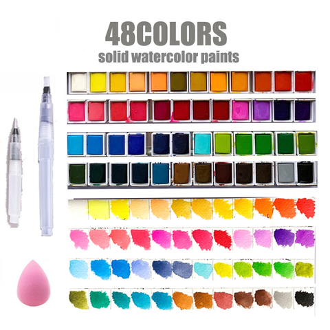 48colors Solid Pigment Watercolor Paints Set With Water Color Portable Brush Pen Professional Painting Art Supplies no box ► Photo 1/5