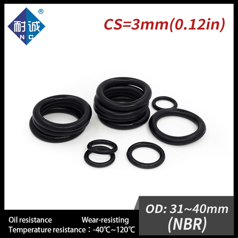 10PCS/lot Rubber Black NBR CS3mm OD31/32/33/34/35/36/37/38/39/40mm O Ring Gasket Oil resistant waterproof ► Photo 1/6