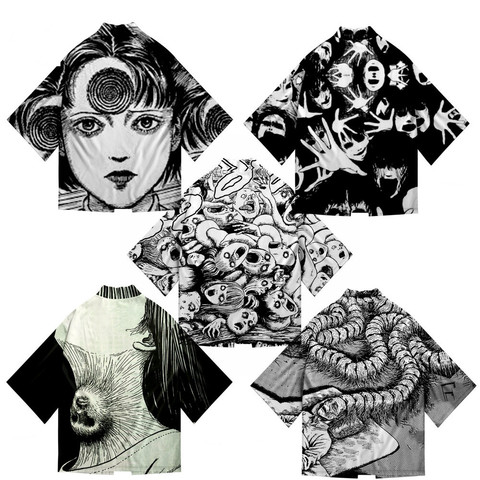 Junji Ito 3D Printing Anime Japanese Kimono Haori Yukata Cosplay Women/Men Fashion Summer Casual Short Sleeve Streetwear Shirt ► Photo 1/6