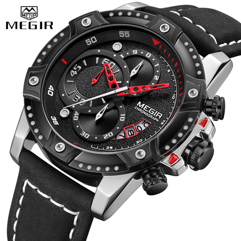 New MEGIR Men Watch Leather Strap Sport Quartz Clock 2022 Fashion Luxury Brand Mens Watches Waterproof Multi-function Wristwatch ► Photo 1/6