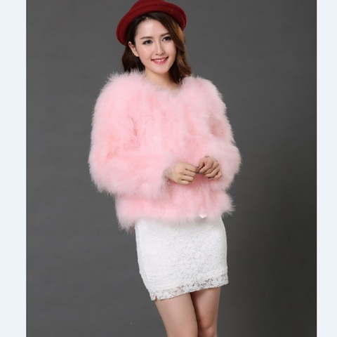 Women Fashion Fur Coats Winter Real Ostrich Fur Jackets Natural Turkey Feather Fluffy Outerwear Lady 20 Colors Plus Size ► Photo 1/6