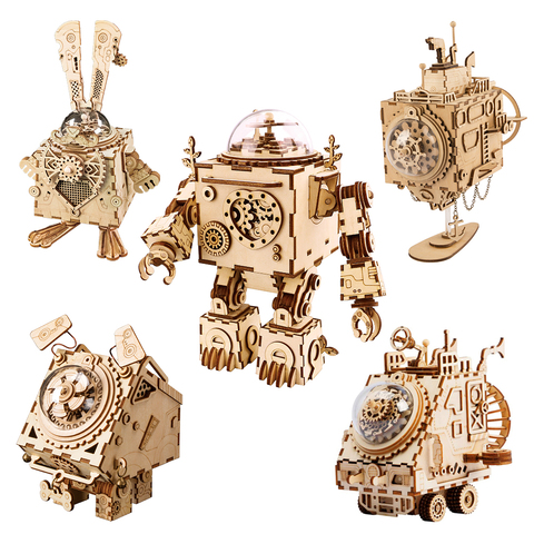 Robotime ROKR Steampunk Music Box 3D Wooden Puzzle Assembled Model Building Kit Toys For Children Birthday Gift Drop Shipping ► Photo 1/6