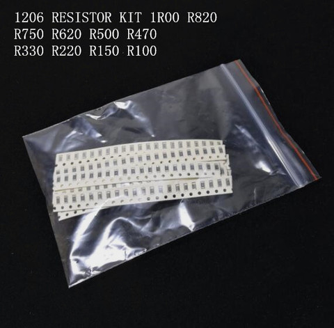 200pcs SMD 1206 Resistor pack kit 1% 10Kind*20pcs=200pcs 1R00 R820 R750 R620 R500 R470 R330 R220 R150 R100 ► Photo 1/4