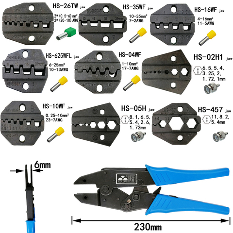 Crimping pliers jaw for 230mm pliers insulated non-insulated tubular terminal HS-06WF2C HS-04WF HS-10WF HS-16WF special jaw tool ► Photo 1/6