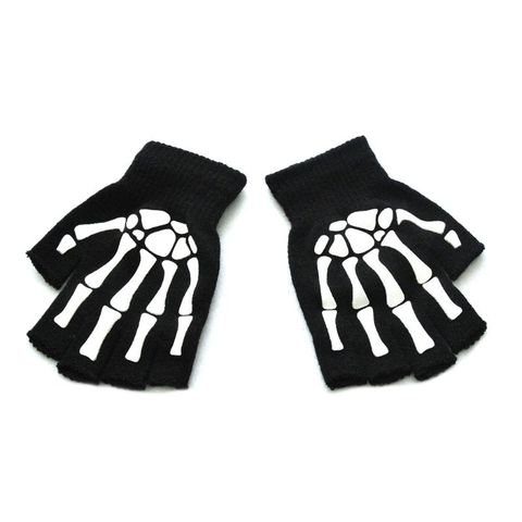 Unisex Adult Halloween Skeleton Skull Half Finger Gloves Glow in the Dark Fingerless Stretch Knitted Winter Mittens ► Photo 1/6