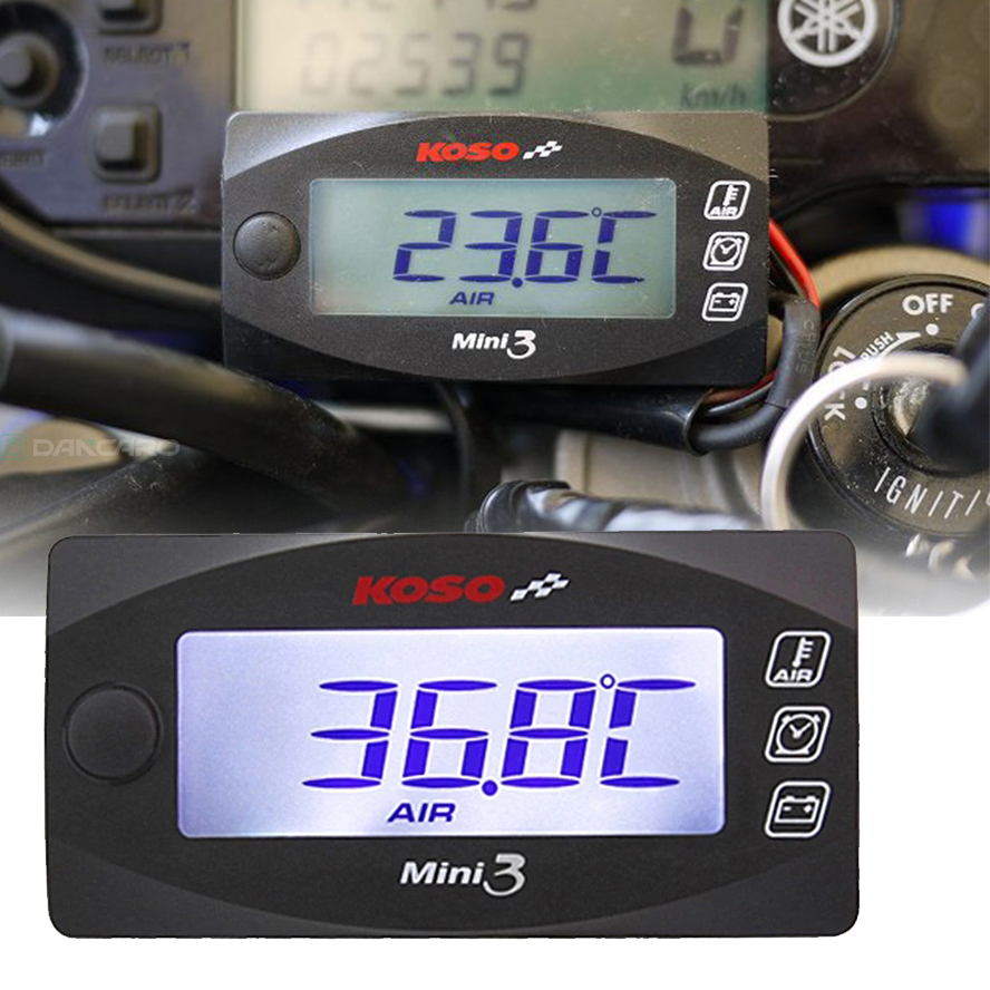 KOSO Motorcycle Water Thermometer Voltmeter Timer Mini3 LED Digital Water Temp 