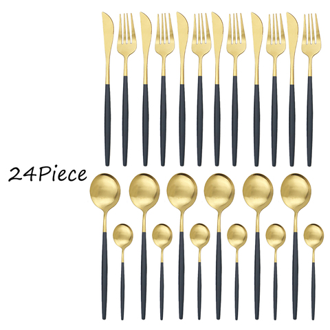 24Pcs/set Black Gold Cutlery Set 18/10 Stainless Steel Dinnerware Silverware Flatware Set Home Knife Fork Spoon Dropshipping ► Photo 1/1