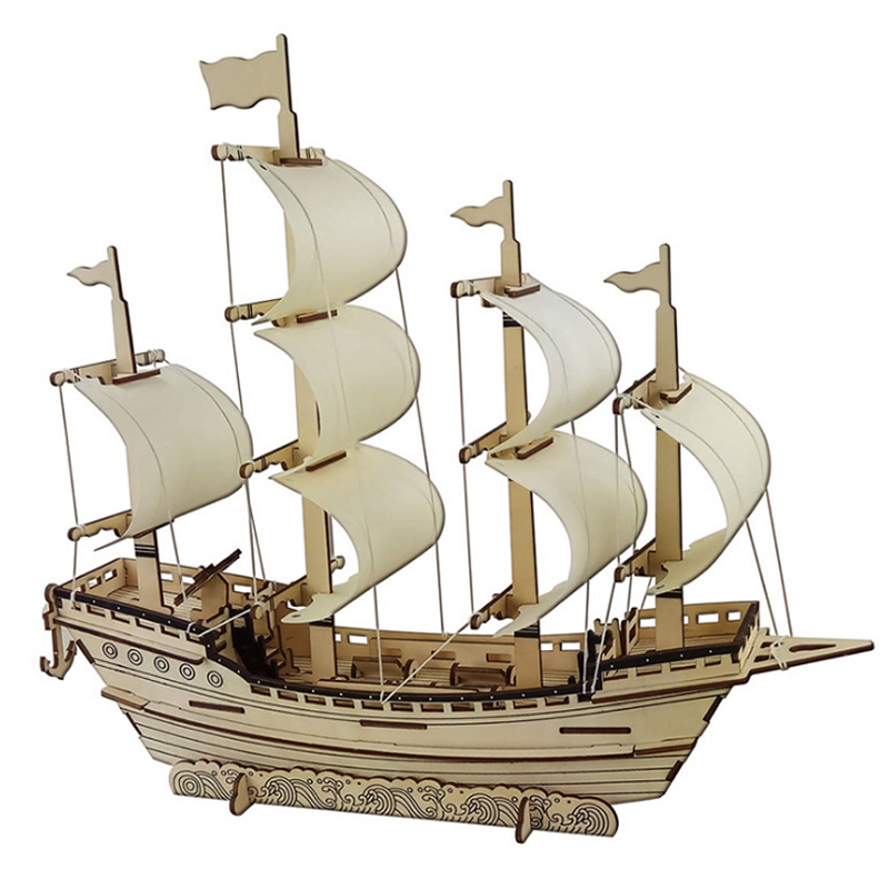 2019 DIY Ship Assembly Model Kits Wooden Sailing Boat 3D Educational Toy Gift US 