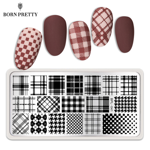 BORN PRETTY Rectangle Nail Stamp Plates Geometry Checked Design Image Stamping Plates for Manicuring DIY ► Photo 1/6