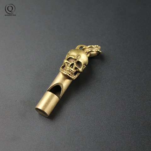 Pure Brass Outdoor Skull Whistle Keyring Hanging Jewelry Copper Training High Pitch Whistles Pendants Gifts Key Chain Ring DIY ► Photo 1/6
