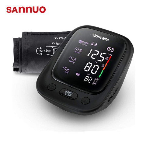 Sinocare Blood Pressure Monitor Adjustable Upper Arm Cuff  Medical Health Device Heart Rate Pulse Meter Voice Large LED Display ► Photo 1/6