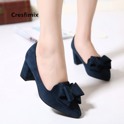 Cresfimix ladies cute sweet navy blue pointed toe bow tie high heel shoes women cool office high heel pumps party shoes a5750 ► Photo 1/6