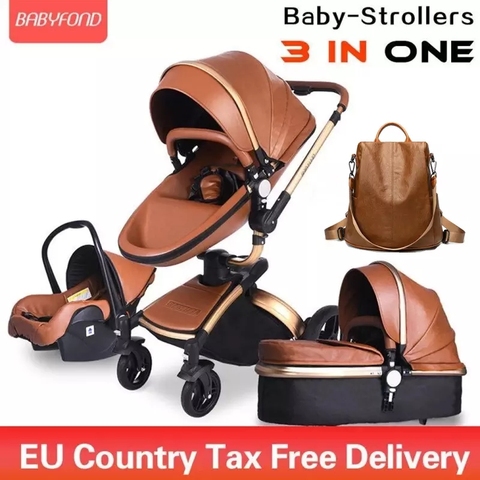 Buy Online Brand Newborn Pram Babyfond 3 In 1 Luxury Baby Stroller Pu Leather Two Way Push 360 Rotate Baby Car Eu Safety Car Seat Trolley Alitools