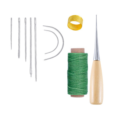 10 Pieces Hand Leathercraft Tool Set with Needle Leather Waxed Thread Cord Drilling Awl and Thimble for Leather Repair ► Photo 1/6