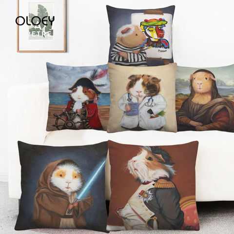 Guinea pig clothing peach skin polyester cushion cover European retro oil painting animal guinea pig home bedroom car decoration ► Photo 1/6