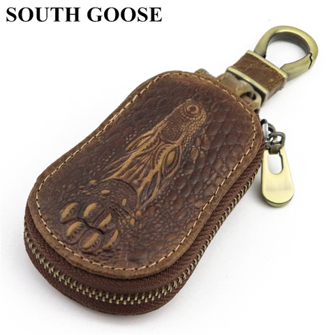 SOUTH GOOSE Genuine Leather Men & Women Car Key Wallets Retro Crocodile Pattern Men Zipper Key Case Lady Housekeeper Key Holders ► Photo 1/6