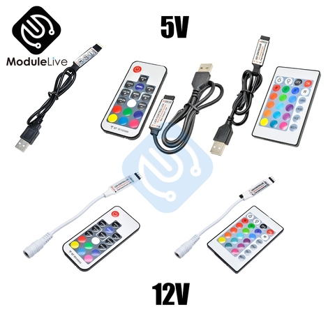 DC 5V 12V RGB Controller USB IR RF Remote Wifi Wireless USB LED Strip light 3/17/24 Keys For RGB SMD 3528 5050 LED Strip Tools ► Photo 1/6