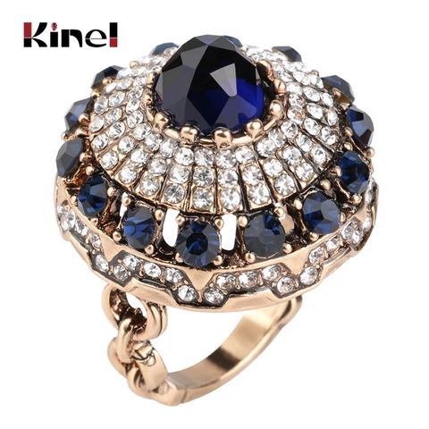 Kinel Hot Luxury Big Natural Stone Ring Vintage Crystal Antique Rings For Women Gold Color Party Christmas Gift Turkish Jewelry ► Photo 1/6