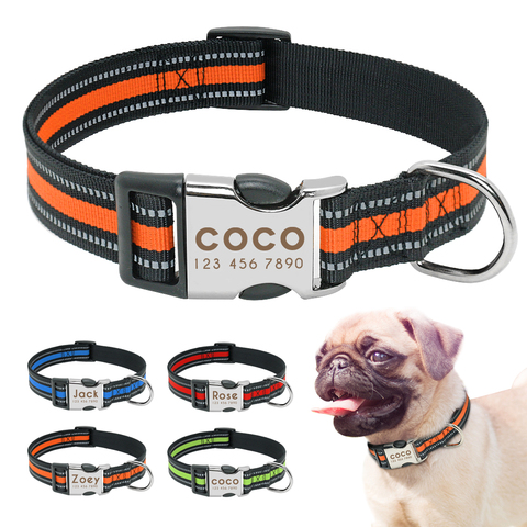 Custom Pet Dog Collar Leash Reflective Nylon Small Dog Puppy Collars Personalized Pitbull Medium Large Dog Collar Engrave Name ► Photo 1/6