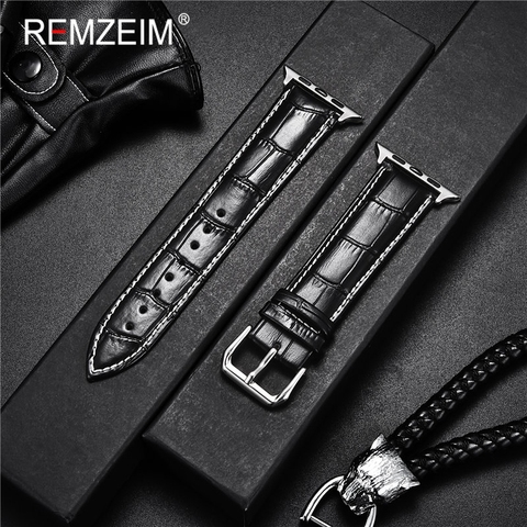 REMZEIM Leather Watchband For Apple Watch Band Series SE/6/5/4/3/2/1 42mm 38mm Women Men Leather Watchband Strap 44mm 40mm ► Photo 1/6