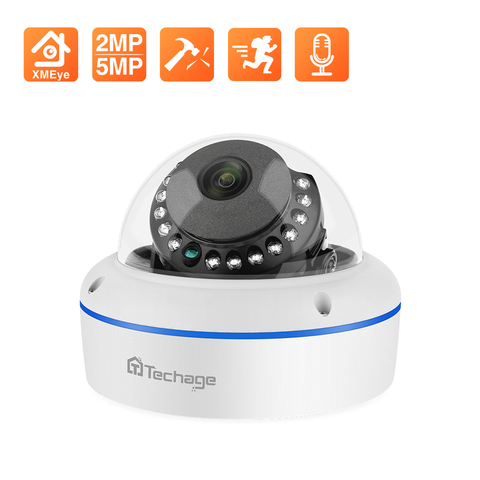 Techage Super HD 5MP 2MP POE IP Camera  Vandalproof Indoor Dome CCTV Camera Microphone P2P Video Surveillance Support ONVIF ► Photo 1/6