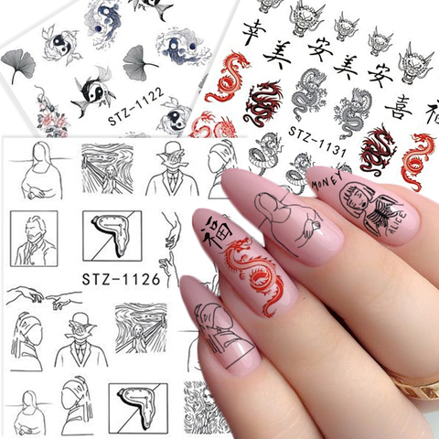 Black Stickers for Nails Abstract Image Women Face Angel Baby Dragon Snake Gel Polish Decal Manicure Accessories NLSTZ1114-1137 ► Photo 1/6