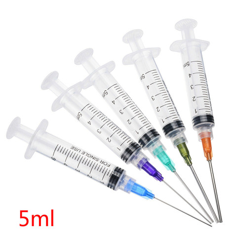 Five 5ml screw-type syringes + 1.5 inch plastic steel dispensing tip 14/15/18/21/22G each, which can be screwed to the syringe ► Photo 1/5