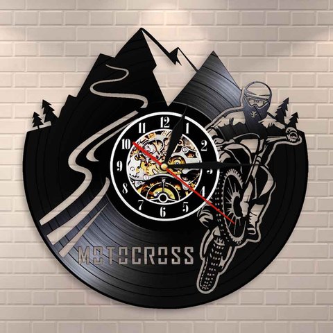 Motocross Bike Wall Clock Boy Room Home Decor Dirt Bike Vinyl Record Wall Clock Motocross Racing Motor Boy Motocycle Riders Gift ► Photo 1/6