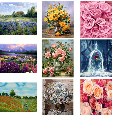 Oil Painting By Numbers Flower On Canvas With Frame Handmade Drawing Paints For Adults Picture Coloring By Number Decoration Art ► Photo 1/6