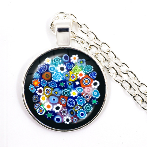 Murano Millefiori Pendant Necklace MultiColour Flower 25mm Glass Cabochon Necklace Jewelry For Women Men Gift Wholesale ► Photo 1/6