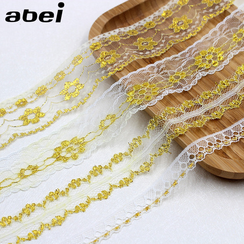 5yards/lot Thin Embroidered Gold Lace Trims Gifts Wedding Crafts Bow Decoration Ribbon DIY Hometexile Garment Sew Accessories ► Photo 1/6