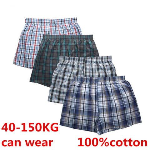 4Pcs Boxer Men Underwear Cotton Man Short Breathable Plaid Woven Shorts Boxer Male Underpants Plus Size Pajamas Sleep Bottoms ► Photo 1/6