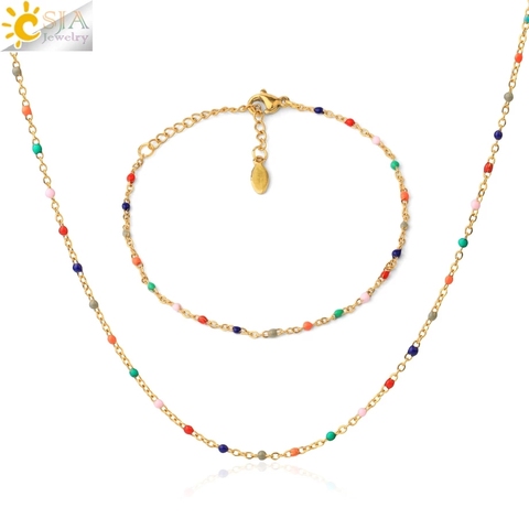 CSJA Gold Color Thin Stainless Steel Bracelets Necklaces for Women Jewelry Sets 2022 Bijoux Collier Acier Inoxydable Femme S739 ► Photo 1/6