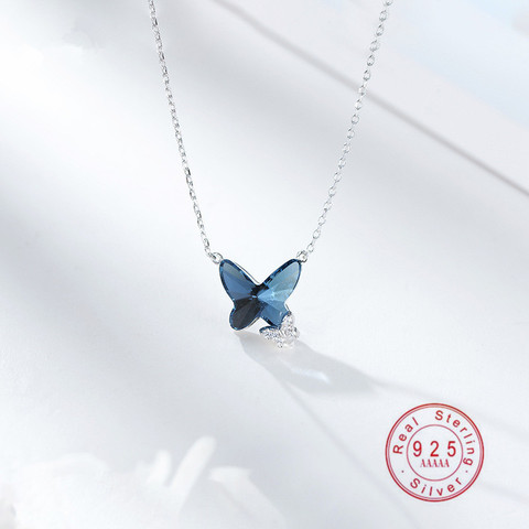 OBEAR 925 Sterling Silver Blue Crystal Butterfly Necklace Women's Jewelry Love Memory Wedding  Valentine's Day Gift for Women ► Photo 1/6