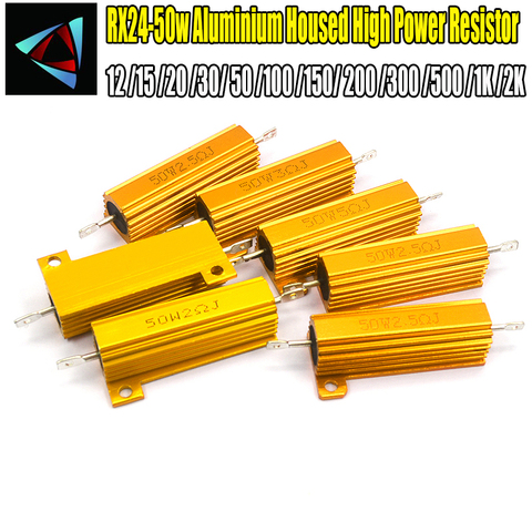 RX24 50W Watt Power Metal Shell Aluminium Gold Resistor 12 15 20 30 50 100 150 200 300 500 1K 2K Resistance ► Photo 1/1