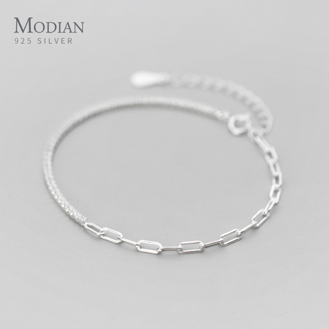 Modian Stackable Zirconia Geometric Oval Interlock Genuine 925 Sterling Silver Asymmetry Bracelet Bangle for Women Fine Jewelry ► Photo 1/5