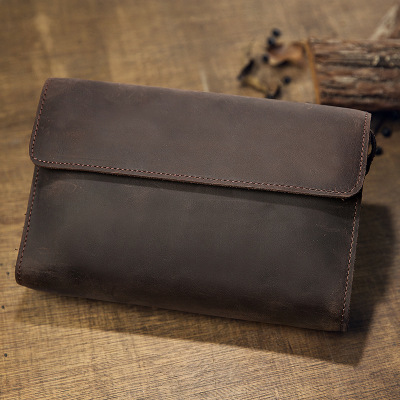 MAHEU Genuine Leather Clutch Bag Of Men Male Long Hand Bag Crazy Horse Leather Day Clutches For 6
