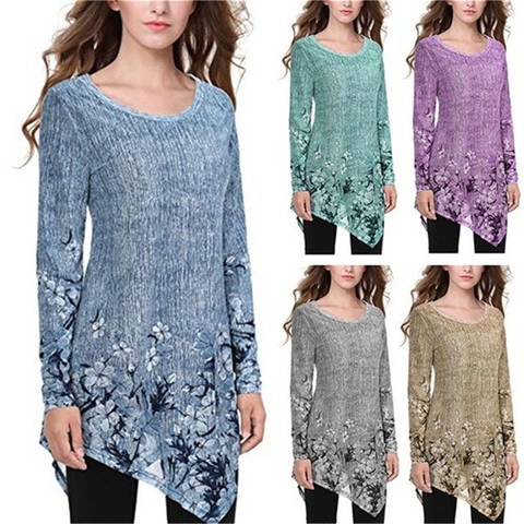 Plus Size Spring 2022 Woman Long T-shirt O-Neck Long Sleeve T-Shirts Fashion Women Clothes Loose Streetwear Ladies Blue Tops ► Photo 1/6