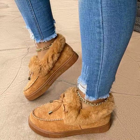 Women Ankle Boots Winter Warm Plush Suede Leather Snow Boots Casual Fashion Round Toe Bowknot Fluffy Fur Flat Platform Boots New ► Photo 1/6